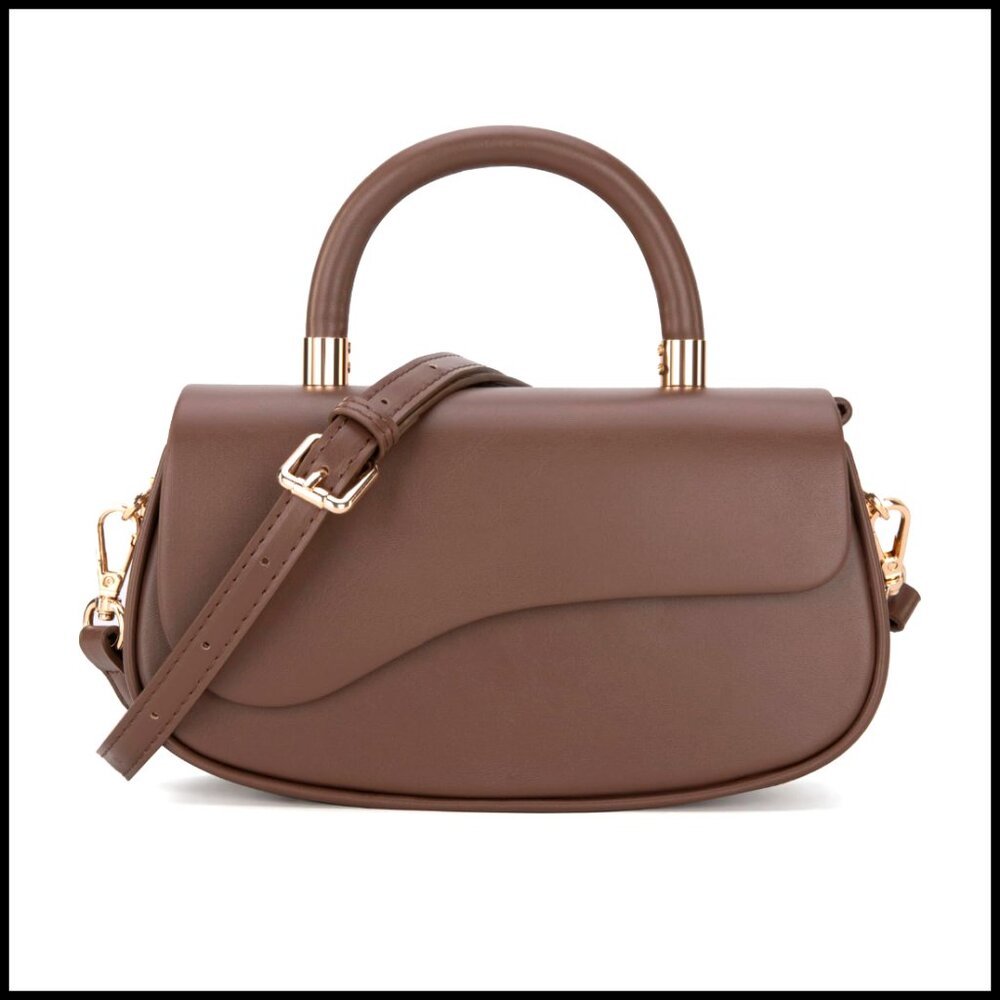 Mini Crossbody Bag with Top Handle, Adjustable Strap, Elegant Gold Accents